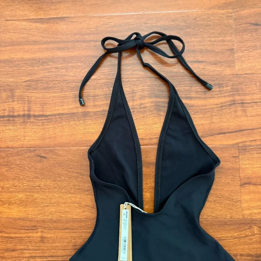 SKIMS CLASSIC SWIM DEEP PLUNGE ONE PIECE Obsidian Black Size XXS NWT $128